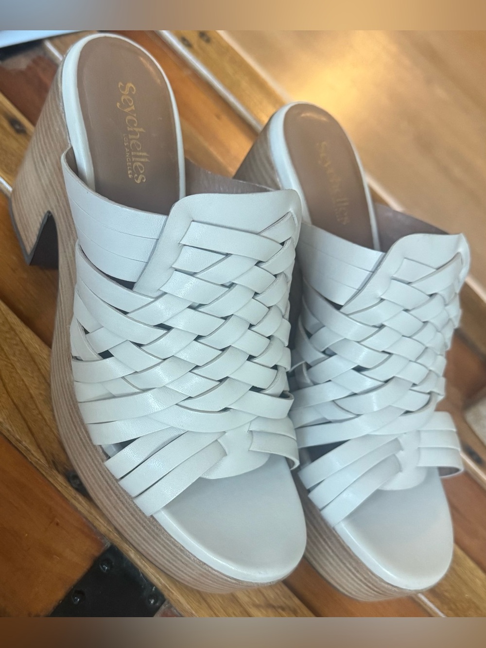 Seychelles “Make You Mine” Wood Bottom Woven Leather Platform Mule - Picture 5 of 9